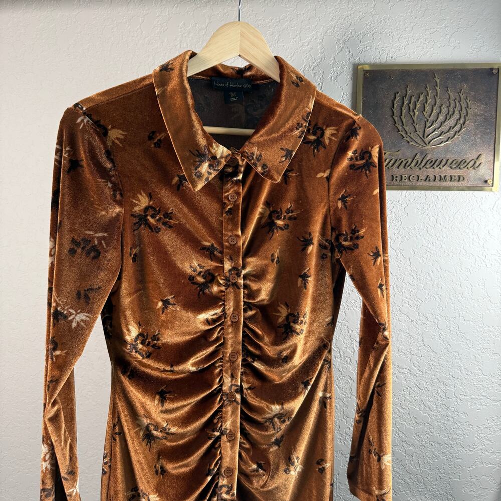 Women's House of Harlow Amber Floral Ruched Front Button Front Dress Size Small - Picture 10 of 10